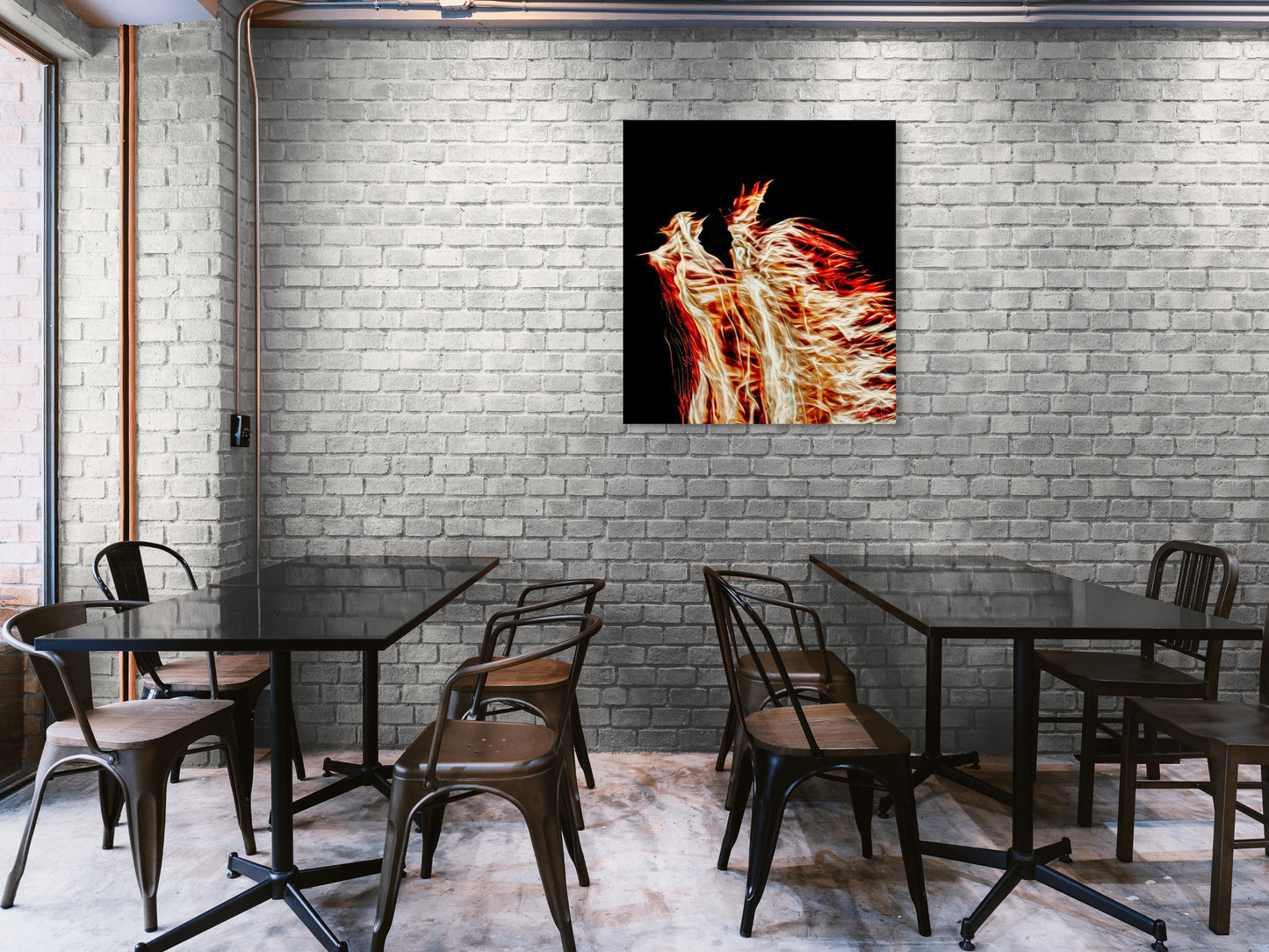 A bold painting of Beings of Extremes, featuring dynamic figures with contrasting elements that evoke tension and power.