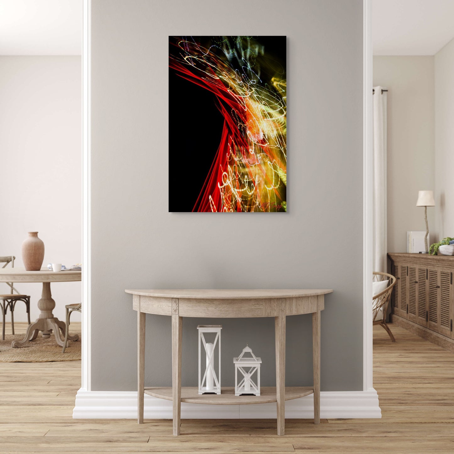 A dramatic painting of breaching a hold, featuring a powerful force breaking through barriers with intense motion and striking colors.