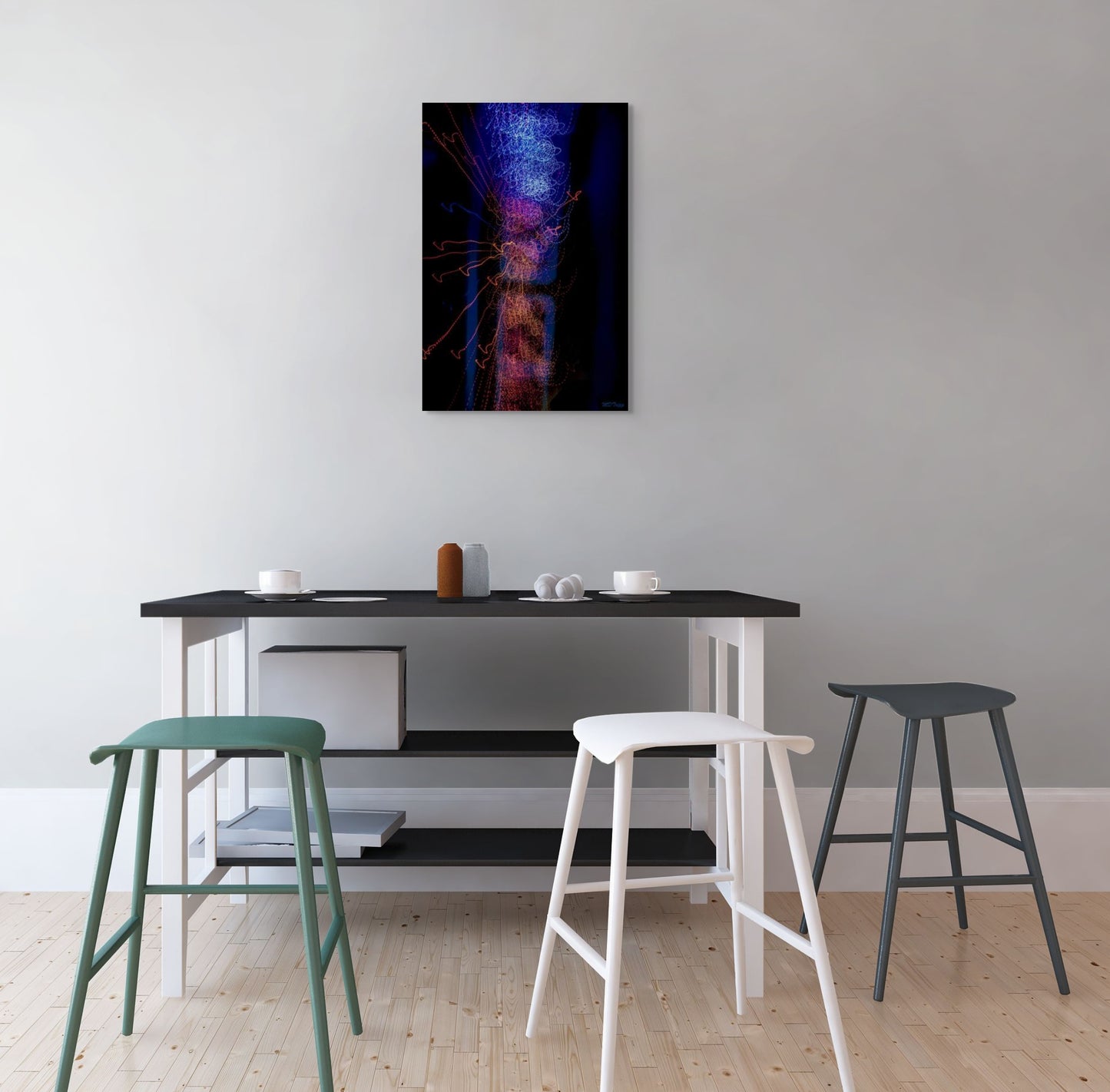 A vibrant and energetic painting titled 'Copa,' capturing the lively spirit of a celebration with bold colors and dynamic movement.