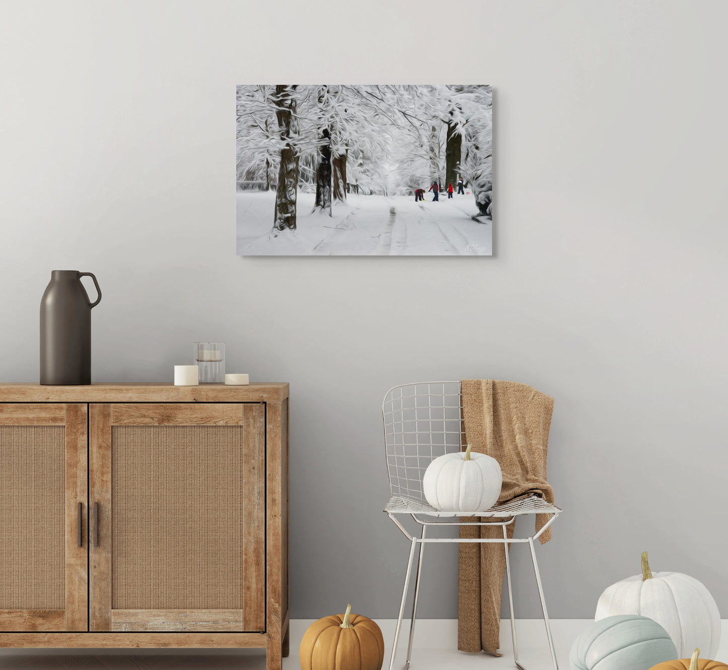 A joyful painting titled 'Great Day to Play,' capturing an energetic outdoor scene with bright colors and playful figures enjoying a day of fun and movement.