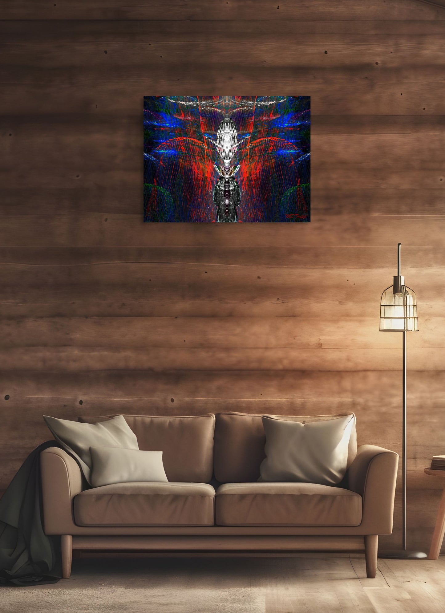 An intense abstract painting titled 'Greed,' featuring dark, heavy tones and sharp lines that symbolize the consuming nature of desire and excess.