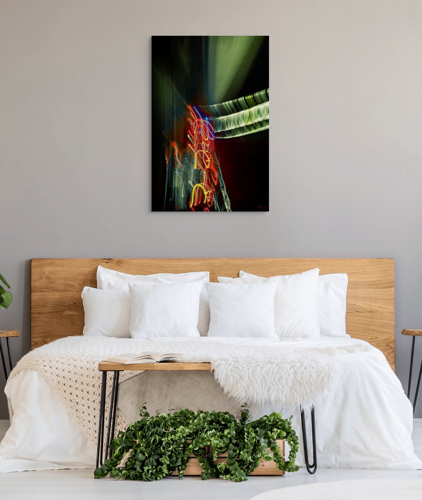 A unique painting titled 'Industrial Dwelling,' featuring a blend of architectural elements with industrial design, showcasing raw textures and urban aesthetics.