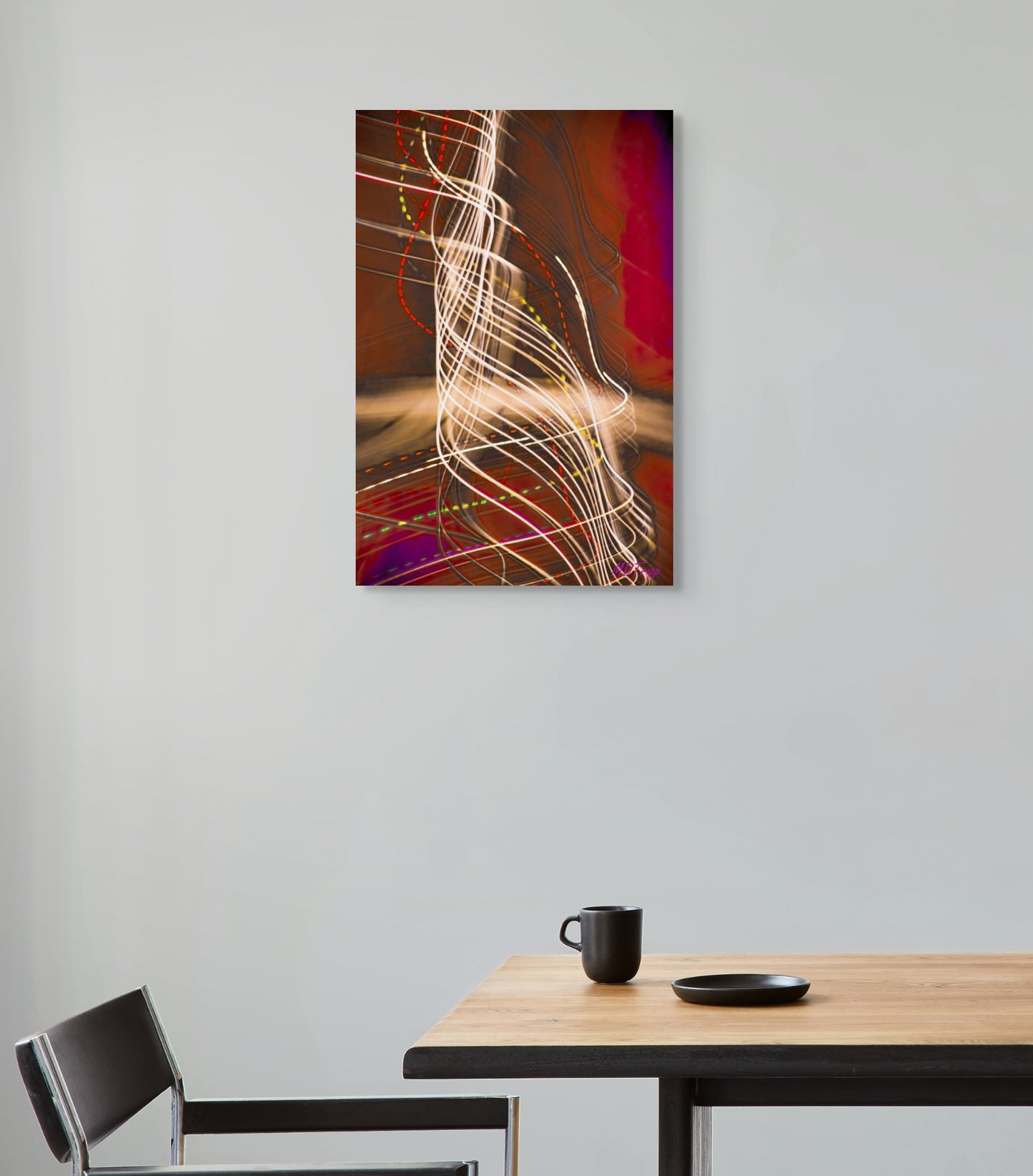 A whimsical painting titled 'Passing Wind,' capturing the fluid motion of the wind with abstract patterns and soft colors, evoking a sense of freedom and natural flow.