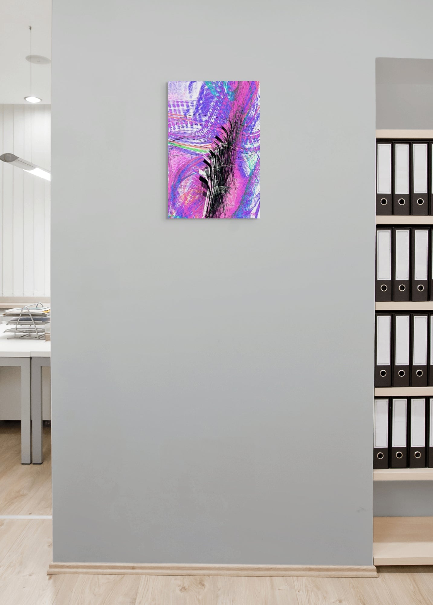 A dynamic painting titled 'Sending through the Airways,' depicting the flow of energy or communication traveling through abstract waves or air, symbolizing connection and transmission.