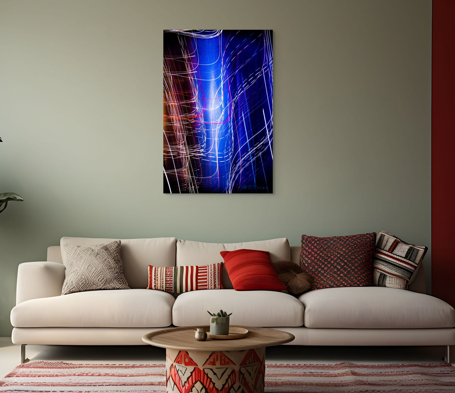 A captivating painting titled 'Swirling City Winds,' showcasing the dynamic motion of wind currents weaving through a vibrant urban landscape, symbolizing energy and urban life.