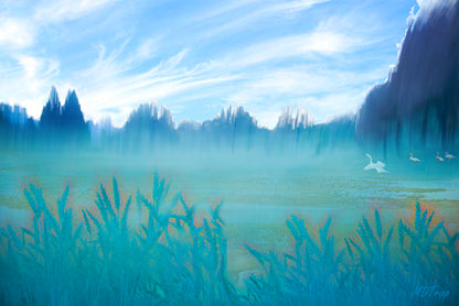 A vibrant painting of a lively gathering in a serene natural setting, capturing warm tones and joyful moments.