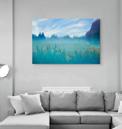 A vibrant painting of a lively gathering in a serene natural setting, capturing warm tones and joyful moments.