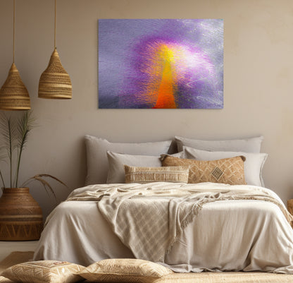 A radiant painting of a shining light breaking through darkness, featuring luminous colors and an uplifting atmosphere.