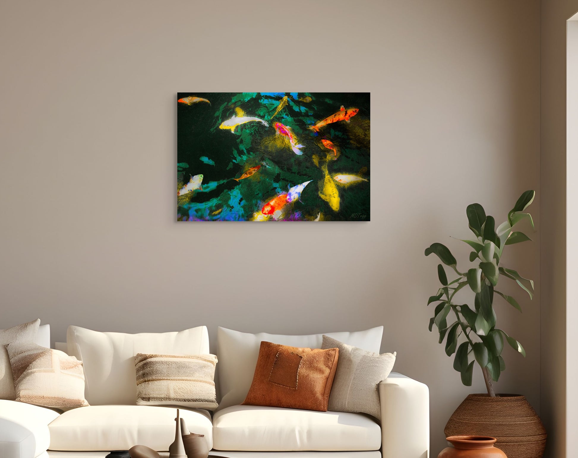 A lively painting depicting a group of friends enjoying time together, surrounded by vibrant colors and a cheerful atmosphere.