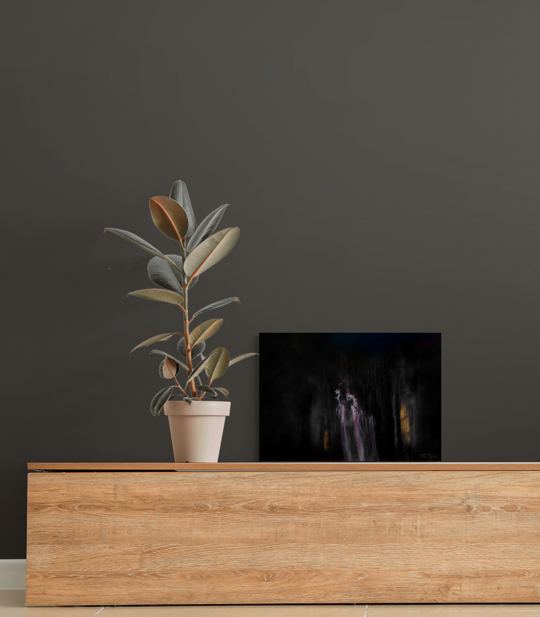 A meaningful painting celebrating the union, depicting two figures coming together in harmony with warm tones and a sense of unity.