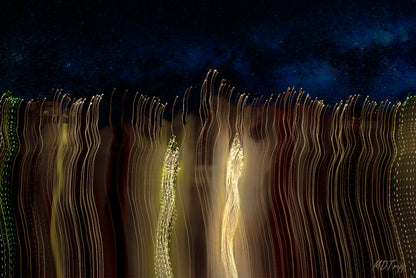 A romantic painting of a chance encounter under the stars, with two figures meeting amidst a dreamy, starry night sky.