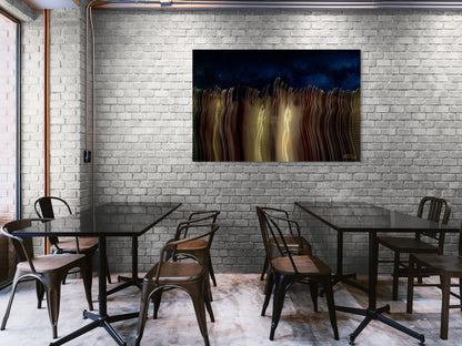 A romantic painting of a chance encounter under the stars, with two figures meeting amidst a dreamy, starry night sky.