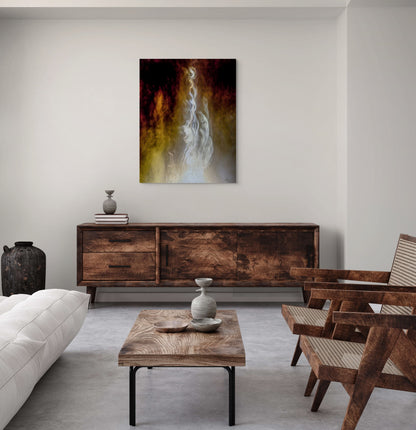 An evocative painting titled 'Deep Emotions,' featuring abstract shapes and rich, dark hues that convey intense feelings and depth.