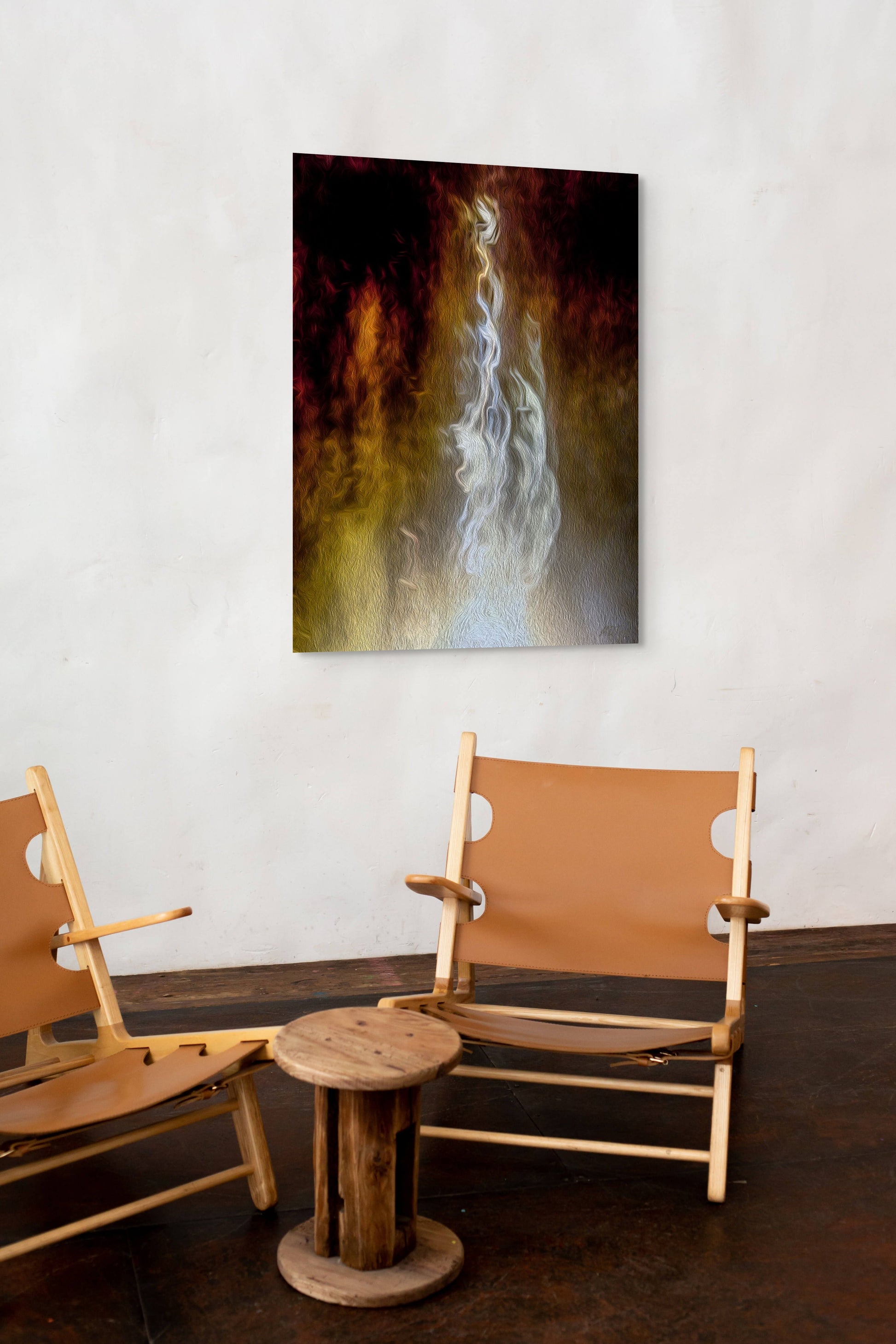 An evocative painting titled 'Deep Emotions,' featuring abstract shapes and rich, dark hues that convey intense feelings and depth.