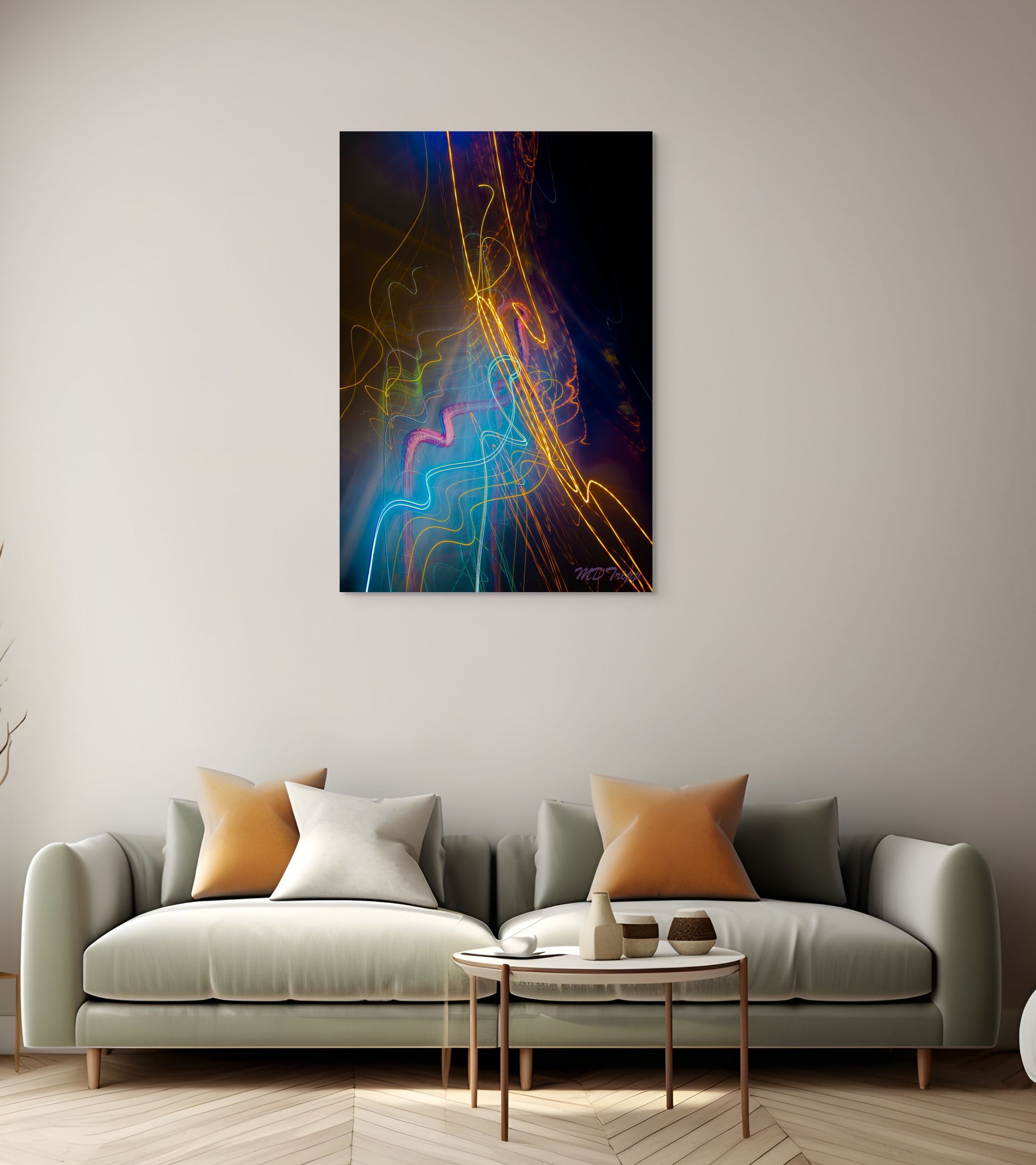 A striking painting titled 'Eel’s End,' depicting a dramatic underwater scene with an eel surrounded by dark, moody tones and vivid aquatic details.