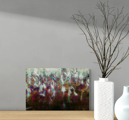 A serene painting titled 'Fall on the Pond’s Edge,' featuring vibrant autumn foliage reflecting on calm waters in a peaceful natural setting.