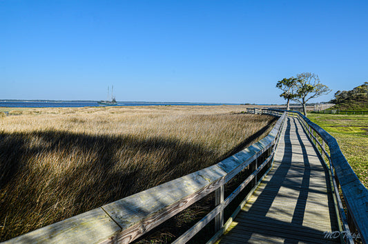 An inspiring painting titled 'Finding My Own Path,' featuring a lone figure walking along a winding trail surrounded by a serene and reflective landscape