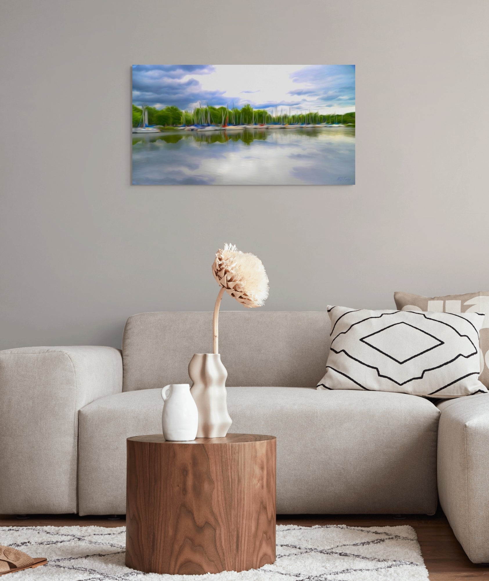 A whimsical painting titled 'Floating Dreams,' featuring soft, ethereal colors and abstract forms that evoke a sense of peaceful dreaming and weightlessness.