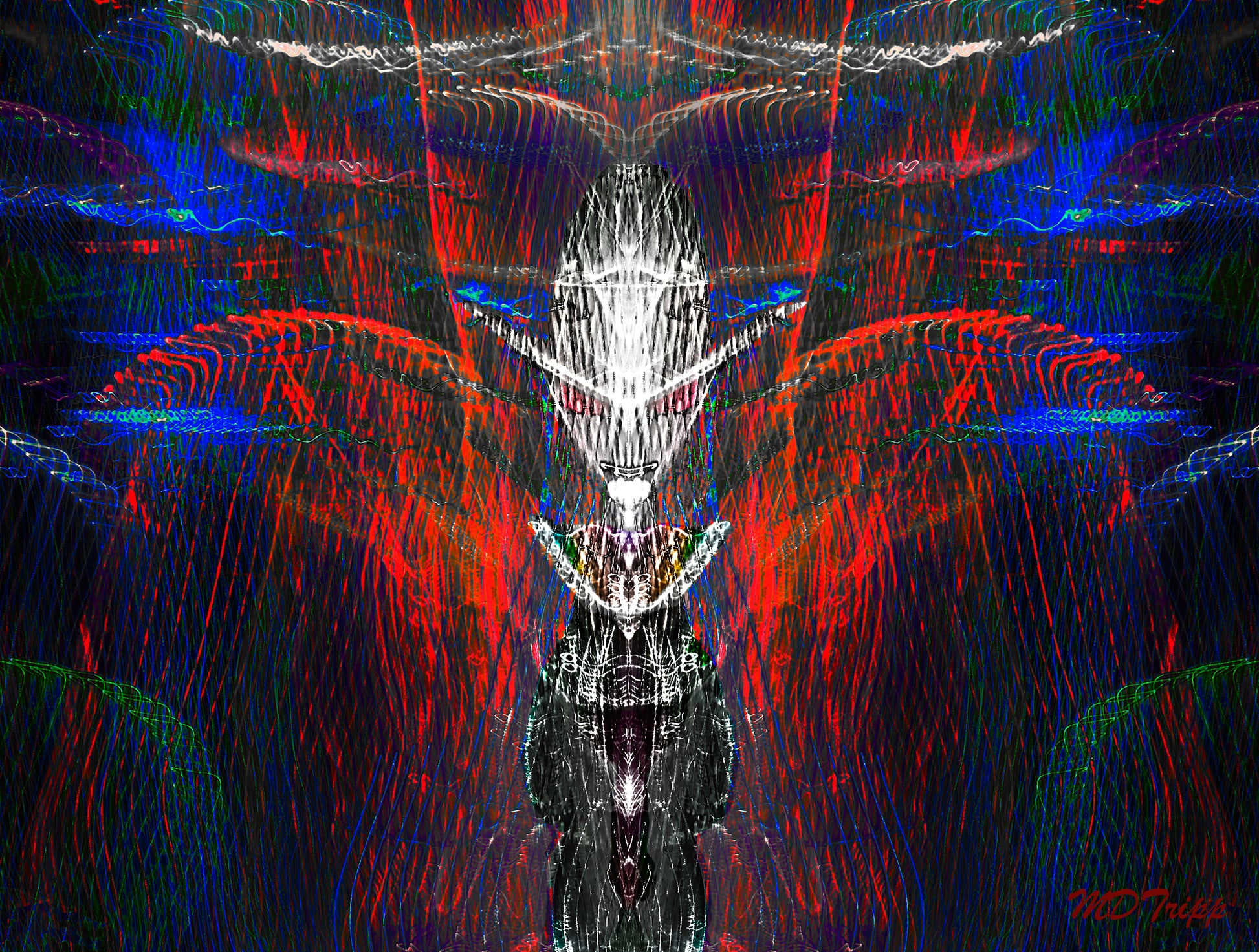 An intense abstract painting titled 'Greed,' featuring dark, heavy tones and sharp lines that symbolize the consuming nature of desire and excess.