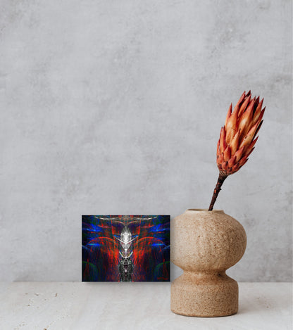 An intense abstract painting titled 'Greed,' featuring dark, heavy tones and sharp lines that symbolize the consuming nature of desire and excess.