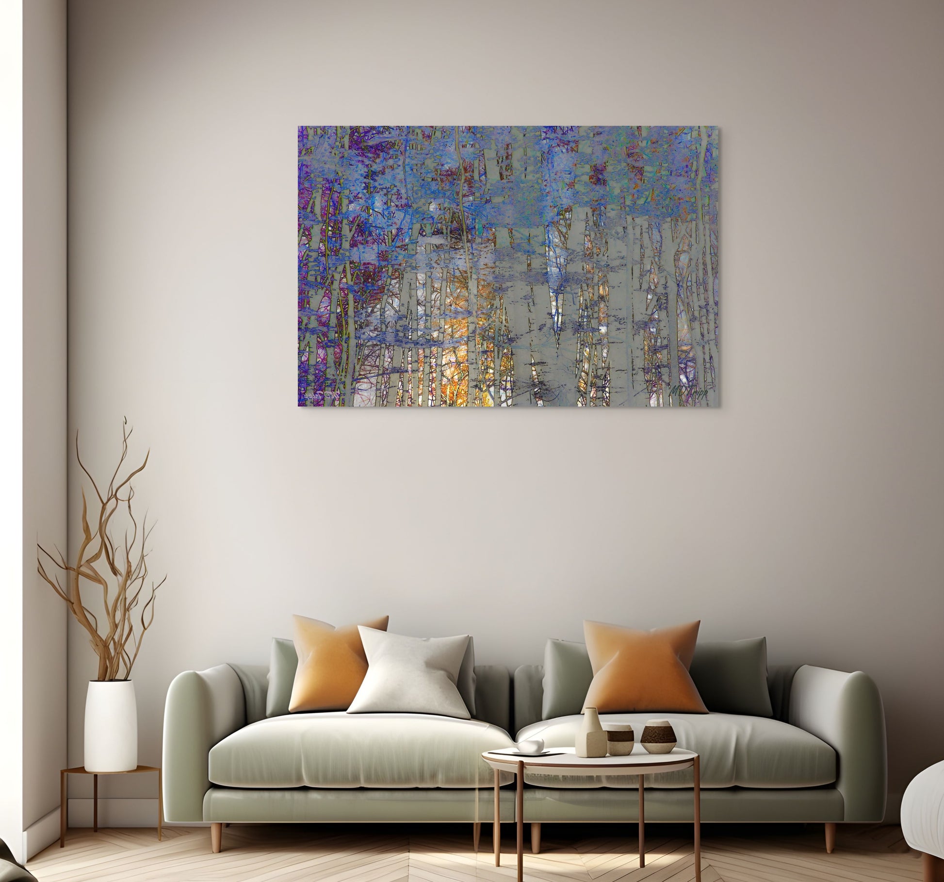 A serene painting titled 'Guiding By Light,' featuring a figure or object illuminated by a soft, radiant light, symbolizing hope, direction, and clarity.