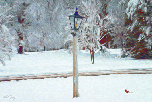 A calming painting titled 'Guiding Light,' showcasing a soft, glowing light that leads the way through a tranquil, serene landscape.