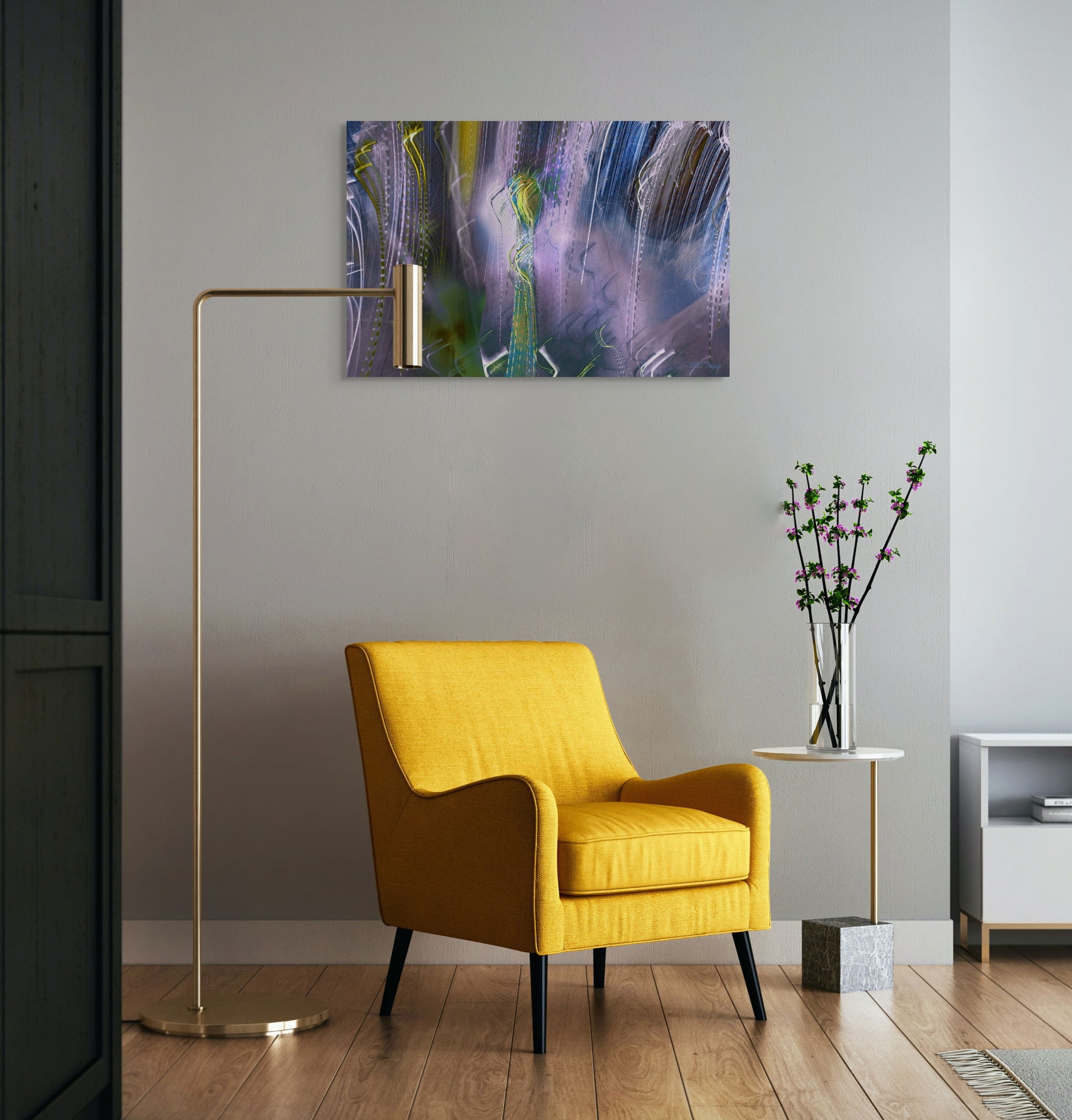 A sophisticated painting titled 'Her Premiere,' capturing a graceful figure in an elegant setting, symbolizing the moment of a debut or special performance.