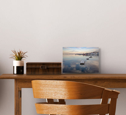 A captivating painting titled 'Links to Belfast,' showcasing a blend of historic and modern elements, reflecting the connections between past and present in Belfast.