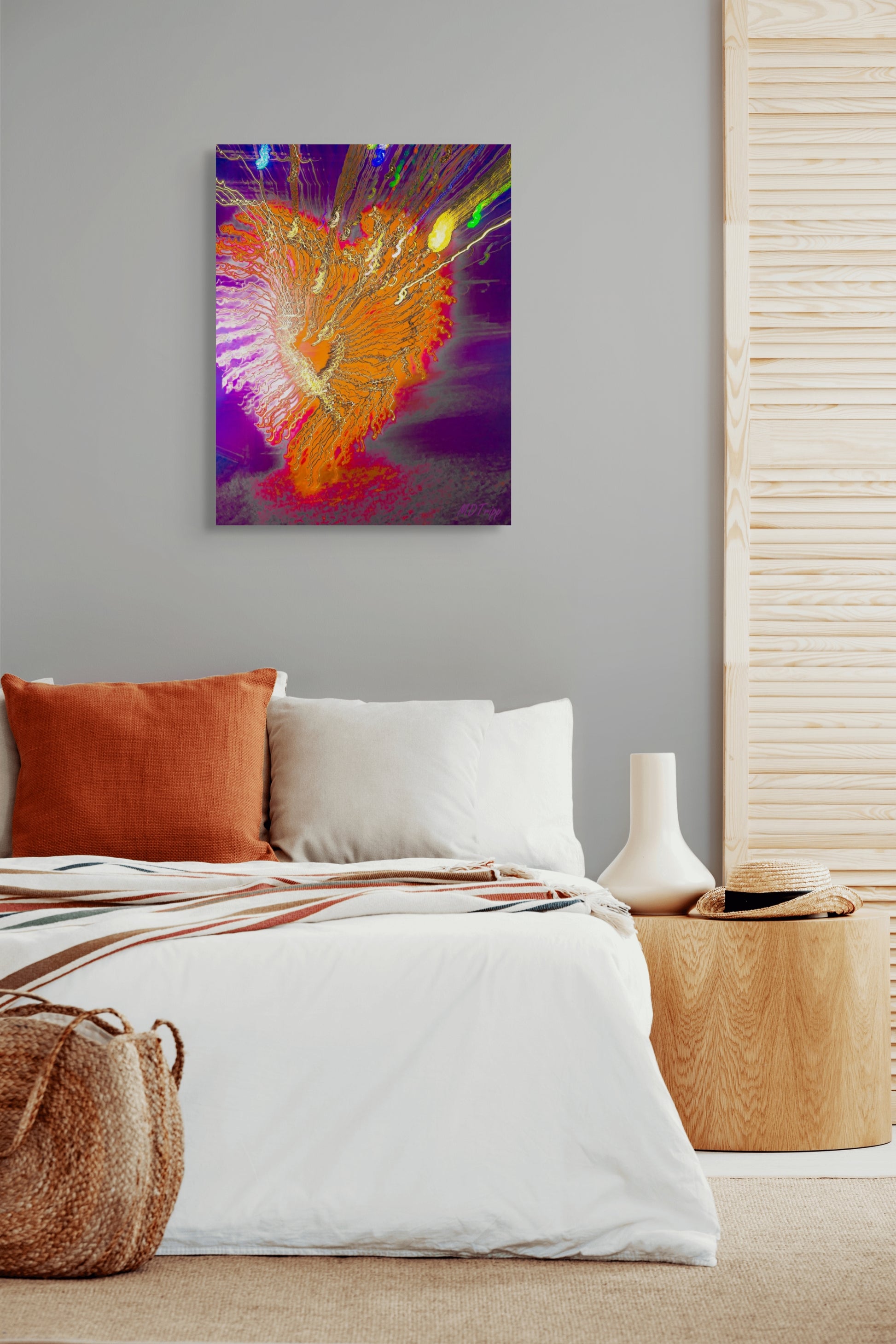 A powerful painting titled 'My Beating Heart,' symbolizing emotions and vitality through bold colors and abstract shapes, capturing the essence of life's pulse.