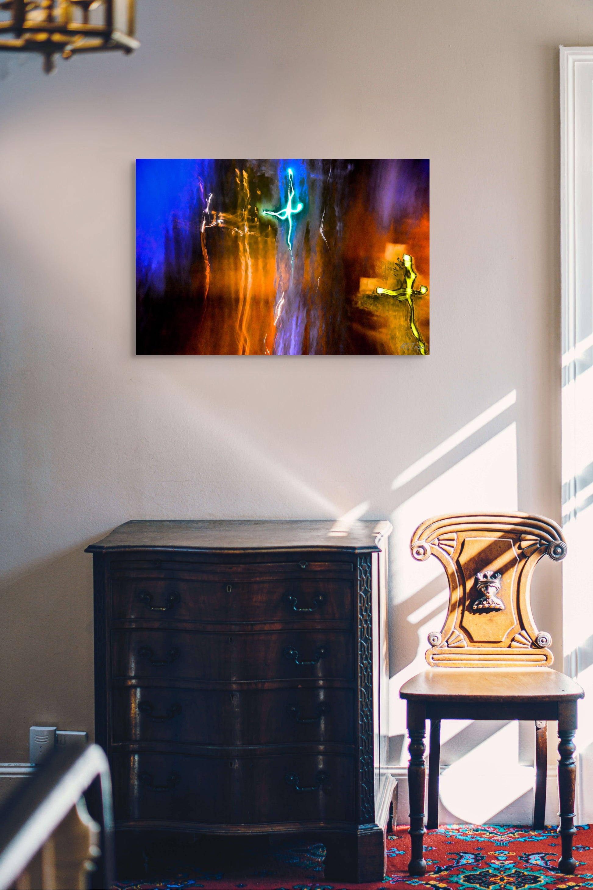 A captivating painting titled 'Only the Faithful Enters,' depicting a serene scene where trust and devotion are symbolized through light, figures, and symbolic elements.