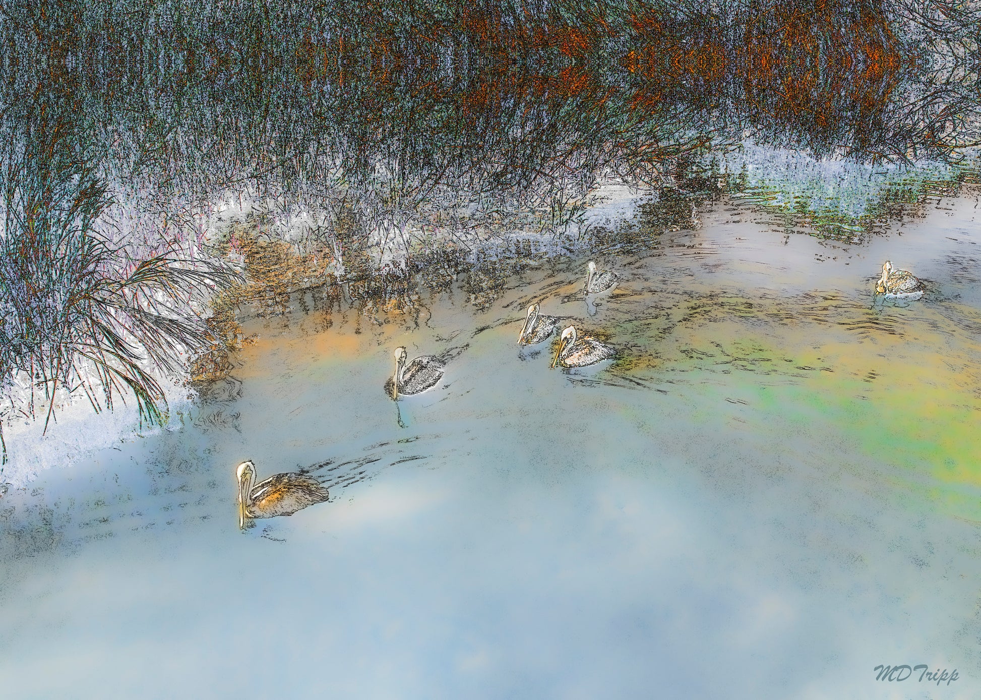 A serene painting titled 'Out Paddling,' depicting a calm scene of a figure paddling through gentle waters, evoking peace, solitude, and connection with nature.
