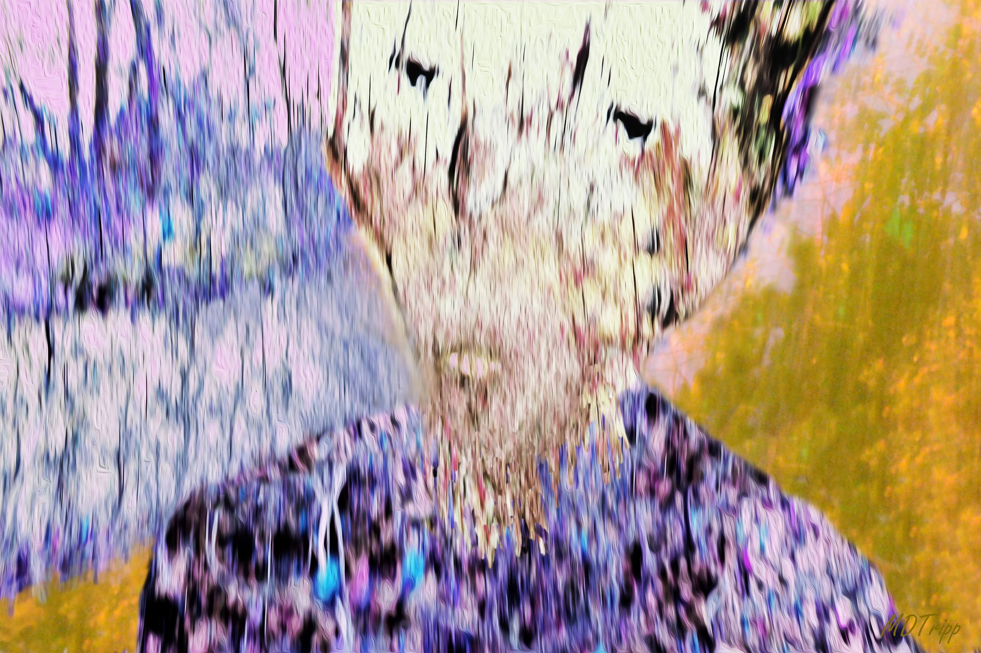 A dynamic painting titled 'Out of the Bush,' capturing the emergence of a figure or animal from the dense wilderness, symbolizing a journey from uncertainty to clarity.