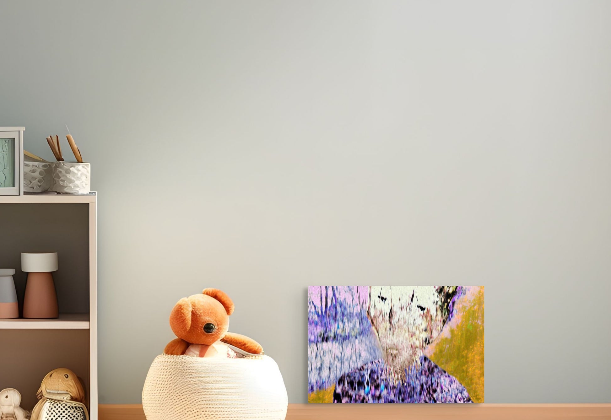A dynamic painting titled 'Out of the Bush,' capturing the emergence of a figure or animal from the dense wilderness, symbolizing a journey from uncertainty to clarity.