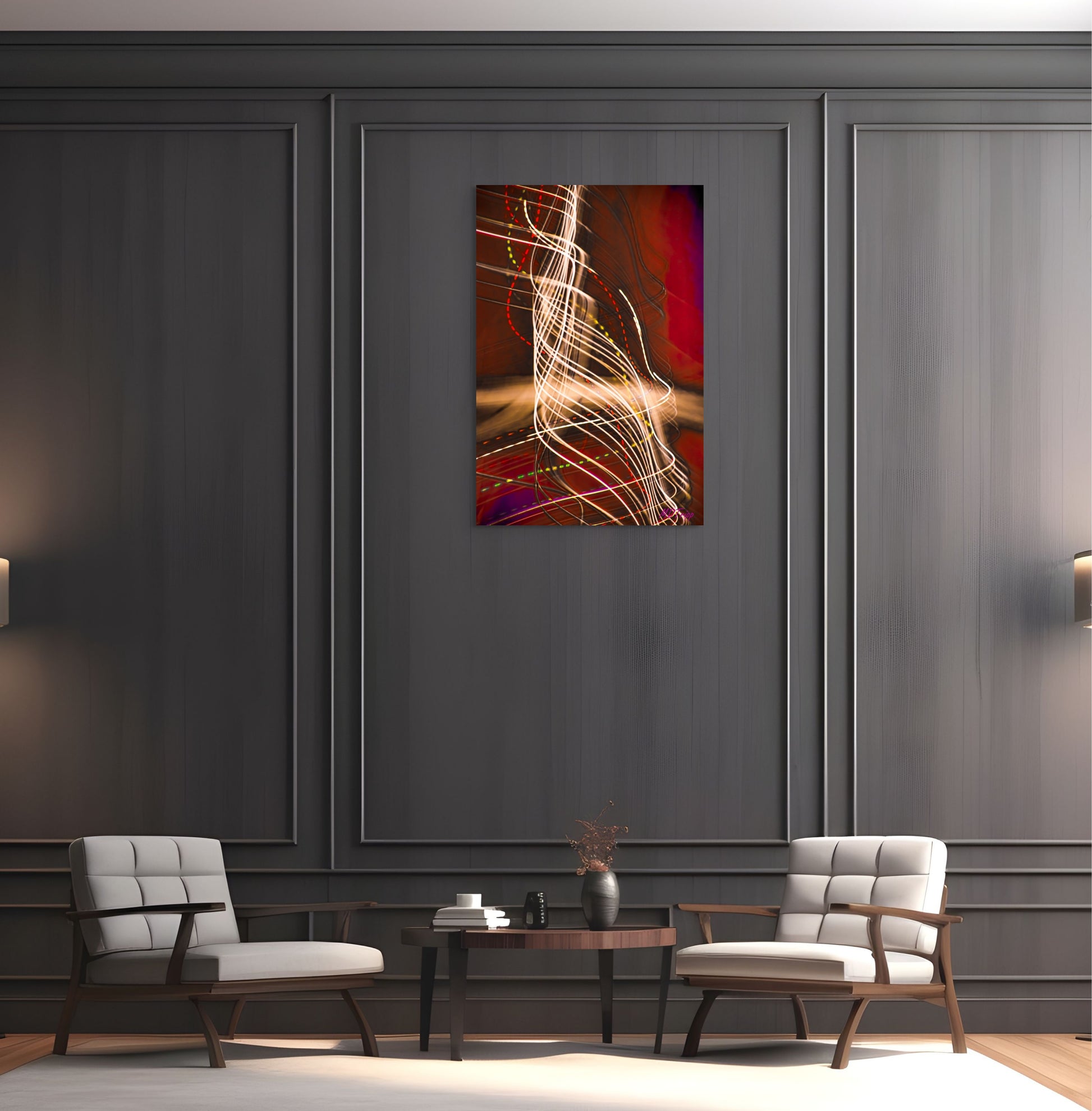 A whimsical painting titled 'Passing Wind,' capturing the fluid motion of the wind with abstract patterns and soft colors, evoking a sense of freedom and natural flow.