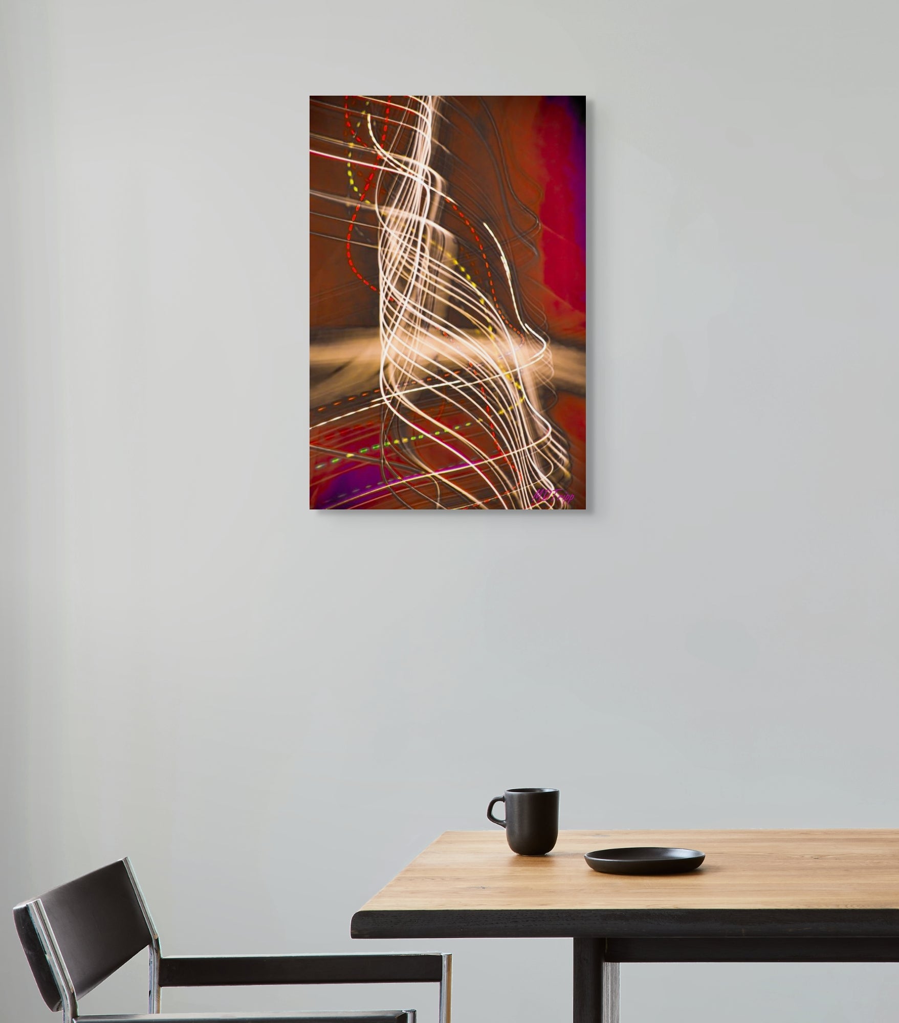 A whimsical painting titled 'Passing Wind,' capturing the fluid motion of the wind with abstract patterns and soft colors, evoking a sense of freedom and natural flow.