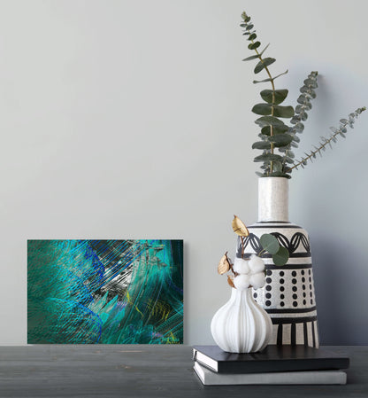 A captivating painting titled 'Peeking through the Atmosphere,' featuring layers of atmospheric depth, with a glimpse of light or form emerging through soft clouds or haze.