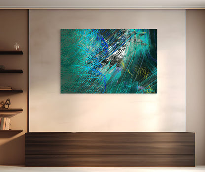 A captivating painting titled 'Peeking through the Atmosphere,' featuring layers of atmospheric depth, with a glimpse of light or form emerging through soft clouds or haze.