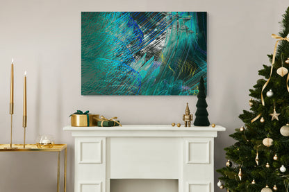 A captivating painting titled 'Peeking through the Atmosphere,' featuring layers of atmospheric depth, with a glimpse of light or form emerging through soft clouds or haze.