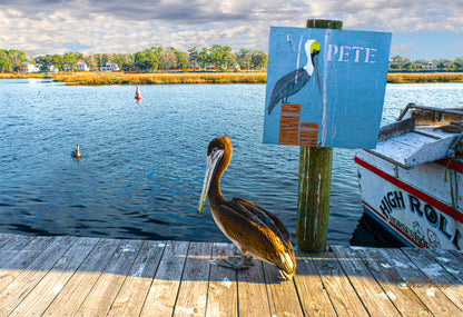 A portrait painting titled 'Pete,' featuring a detailed depiction of an individual, showcasing personality and expression through unique features and bold colors.