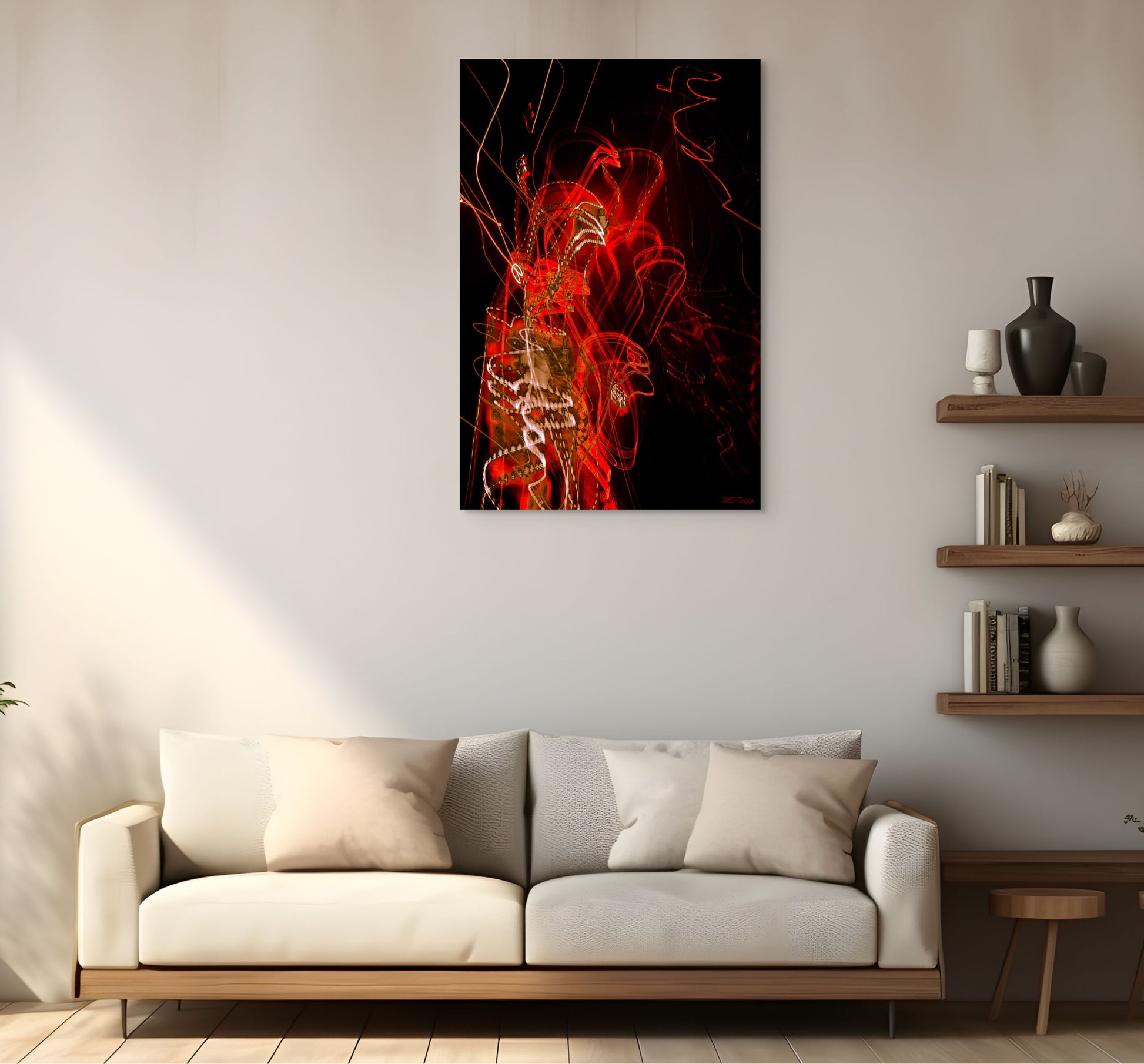 A dramatic painting titled 'Phantom Rising,' depicting a mysterious figure emerging from darkness, surrounded by ethereal light and shadow, symbolizing power and transformation.