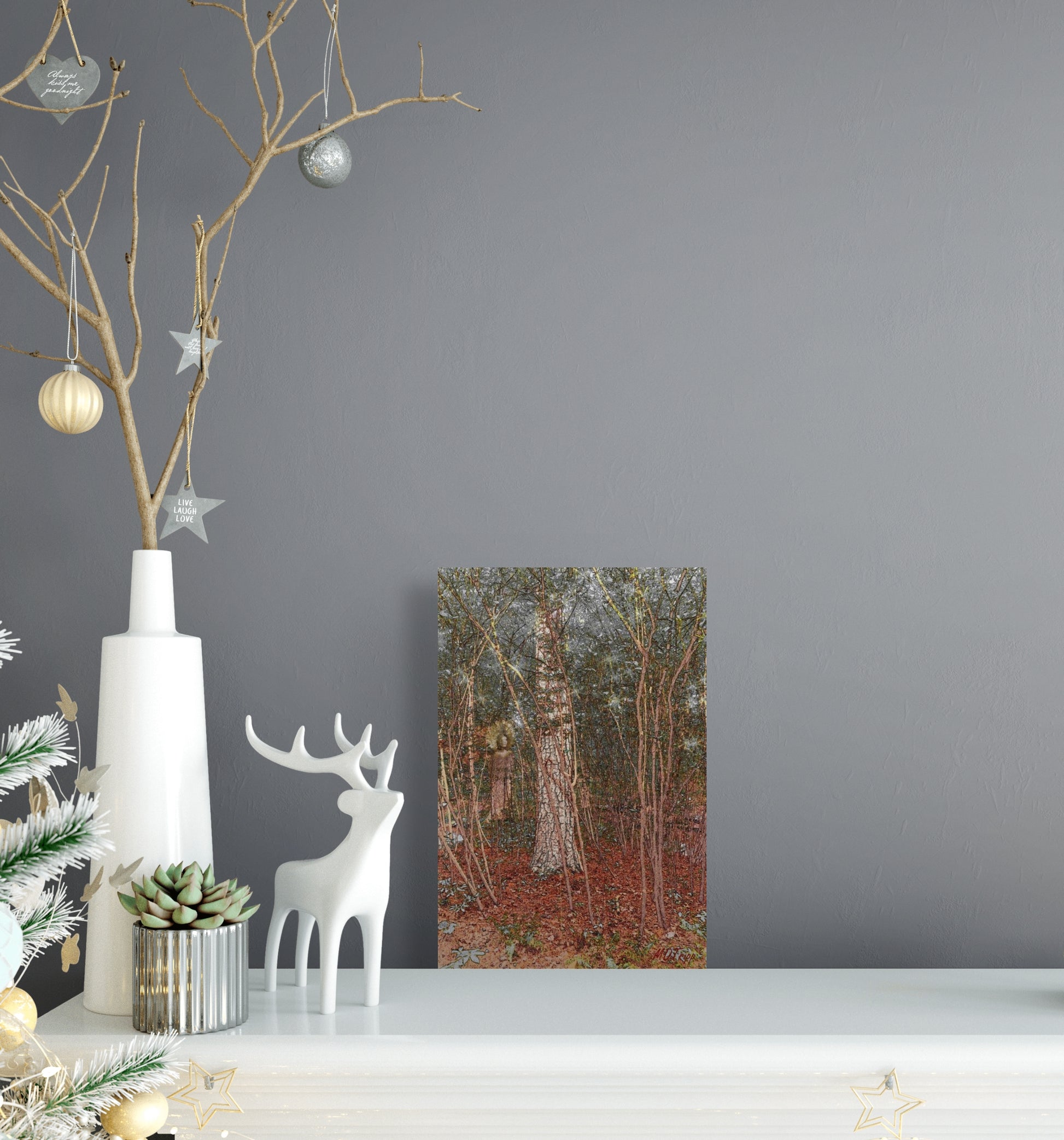 A striking painting titled 'Samari in the Weeds,' depicting a samurai figure in a natural, overgrown setting, blending tradition with the untamed beauty of nature.