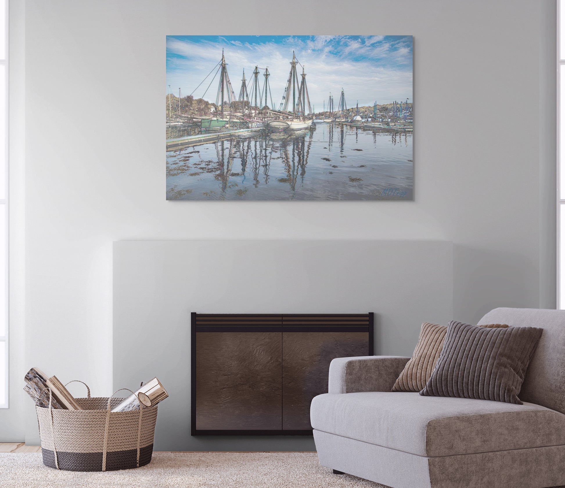 A detailed painting titled 'Ships of Canton,' showcasing traditional ships in a bustling harbor scene, reflecting maritime history and cultural heritage.