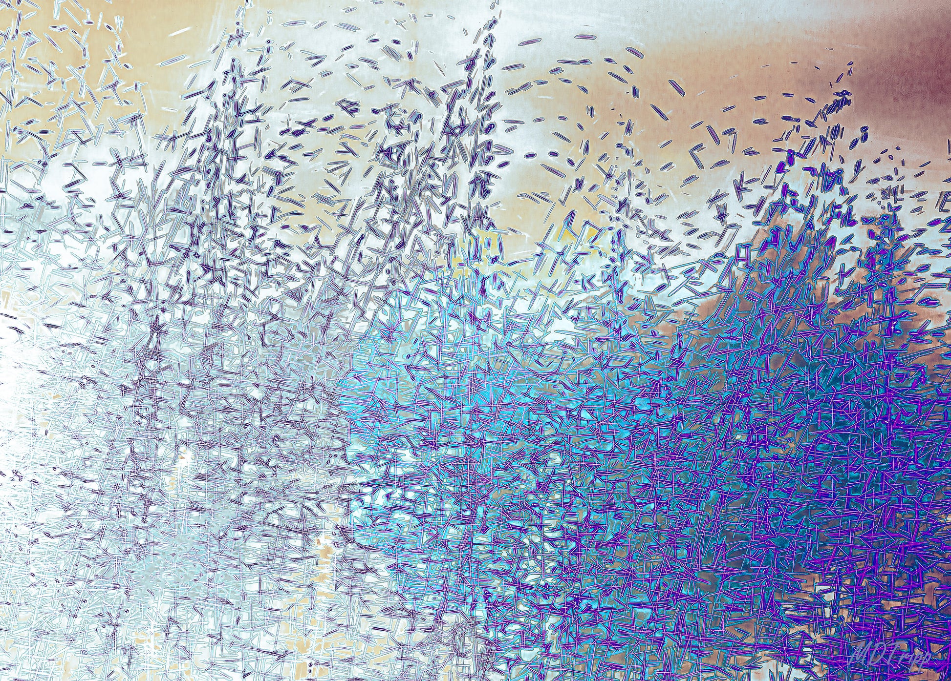 A dynamic painting titled 'Swarming,' depicting a chaotic yet mesmerizing movement of figures, shapes, or elements, symbolizing energy, unity, and complexity.