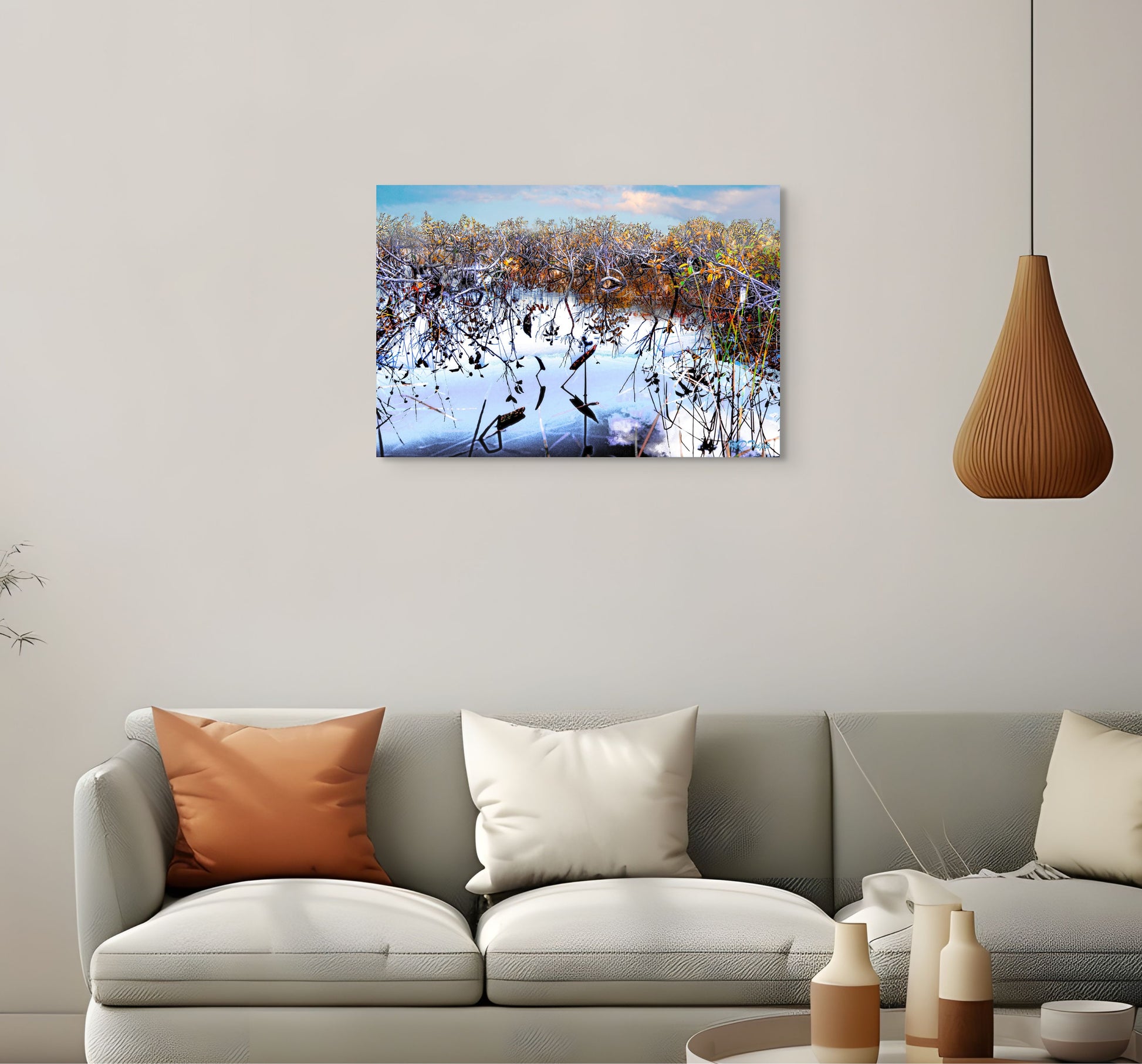 A serene painting titled 'Tidal Near Land,' depicting gentle tidal waves approaching the shoreline, with soft hues and textures capturing the tranquility of nature.