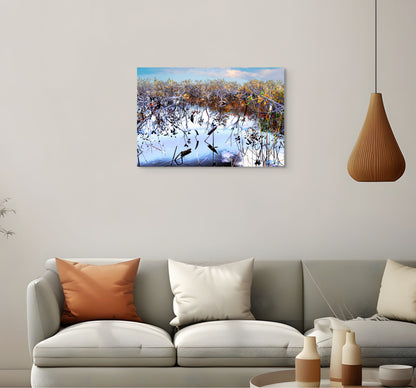A serene painting titled 'Tidal Near Land,' depicting gentle tidal waves approaching the shoreline, with soft hues and textures capturing the tranquility of nature.