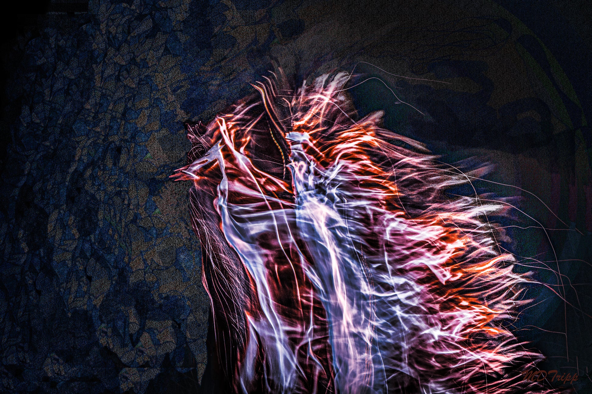 A moody painting titled 'Walking The Night,' depicting a lone figure navigating a quiet, illuminated path under the night sky, symbolizing solitude, mystery, and introspection.