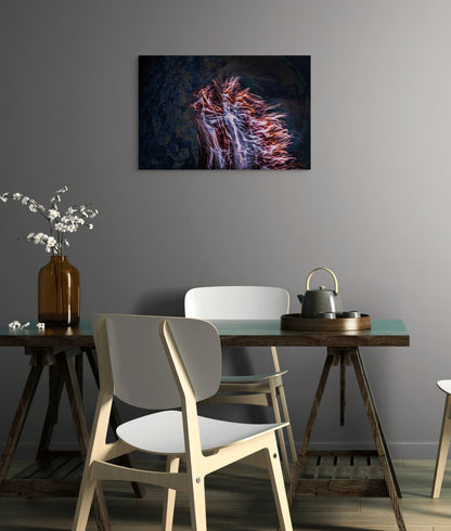 A moody painting titled 'Walking The Night,' depicting a lone figure navigating a quiet, illuminated path under the night sky, symbolizing solitude, mystery, and introspection.