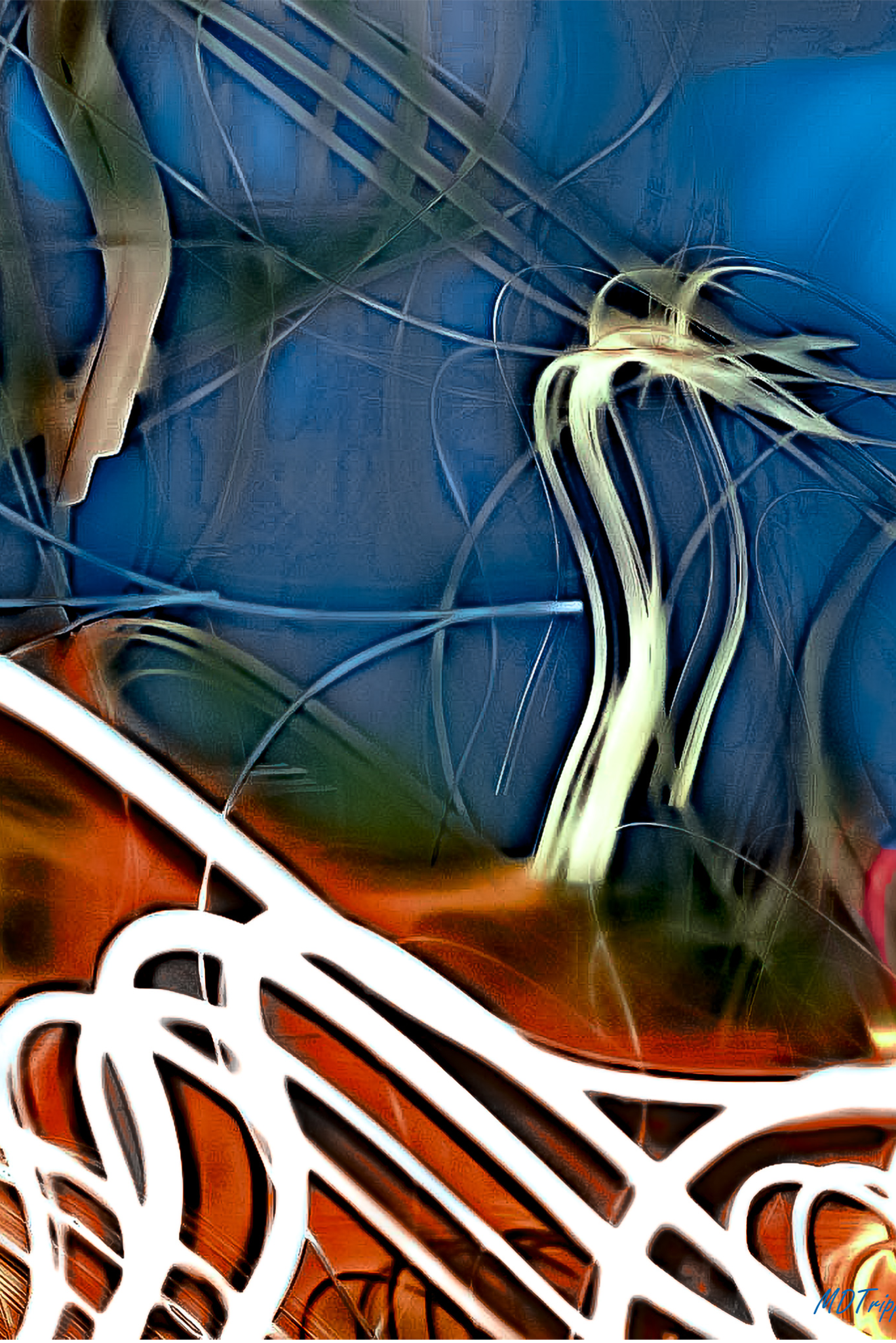 A serene painting titled 'Life's Current,' showcasing flowing water with subtle reflections, symbolizing the gentle yet unstoppable flow of life's journey.